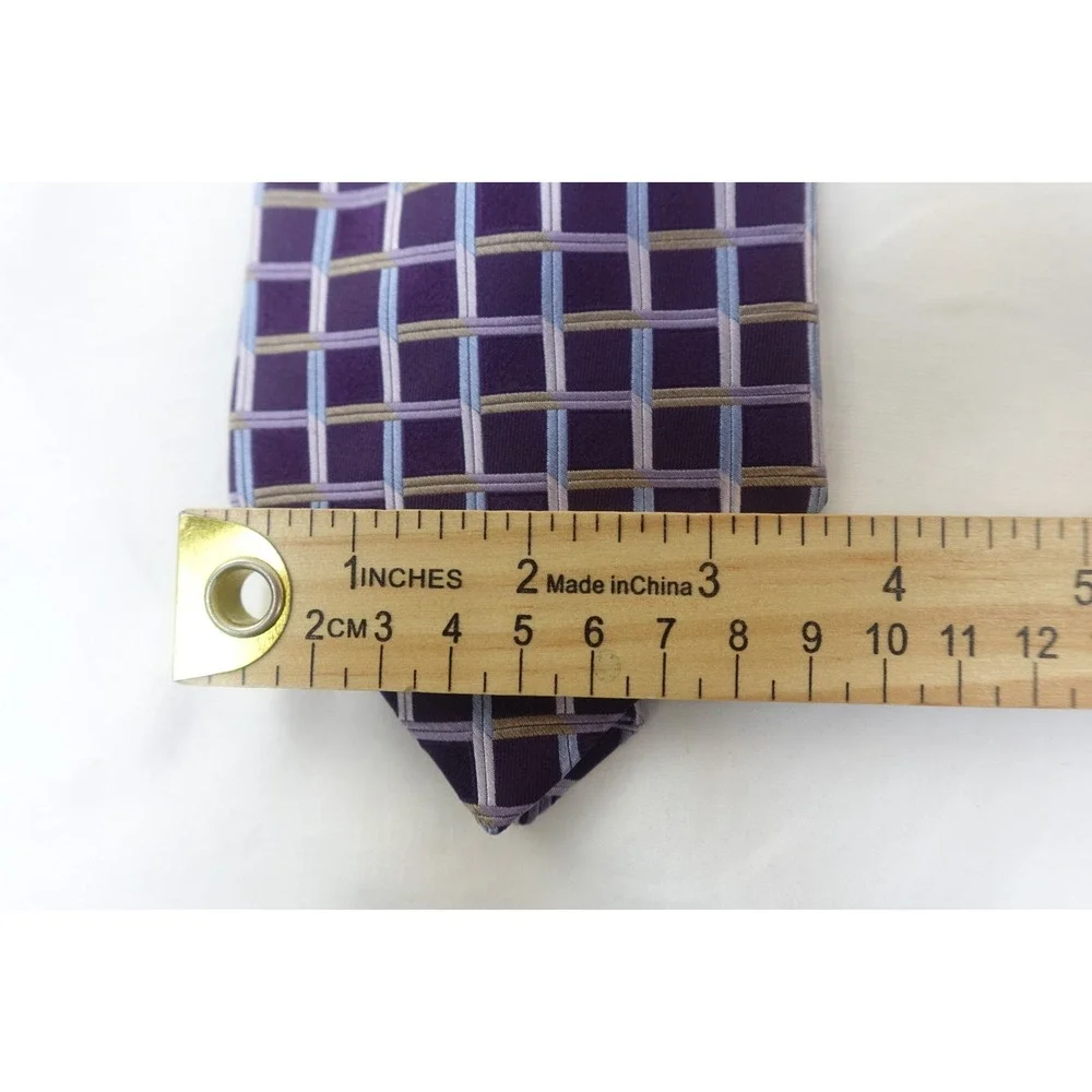Jones New York Silk‎ Tie Purple Blue Grid Check Pattern 100% Imported Necktie
